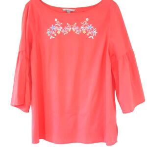 NW0T Womens Sz L Orange Floral Embroidered Fairy Spring Valerie Stevens Blouse